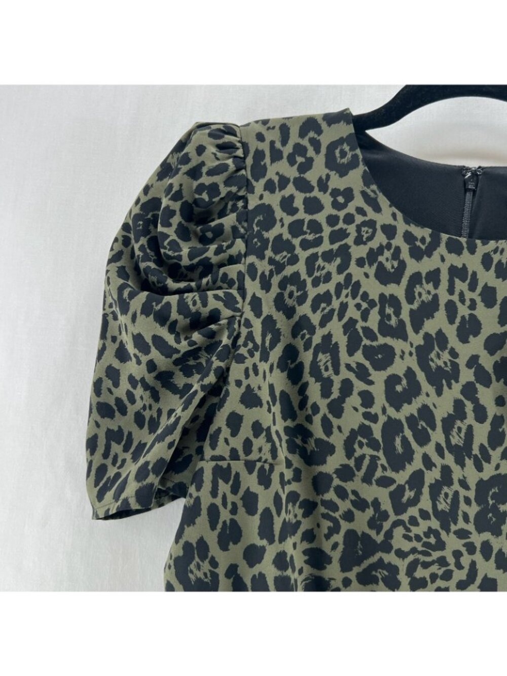 Express Olive Green and Black Leopard Print Mini Dress - Picture 9 of 16